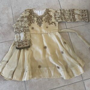 Embroidered Cream Dress with Gold Accents